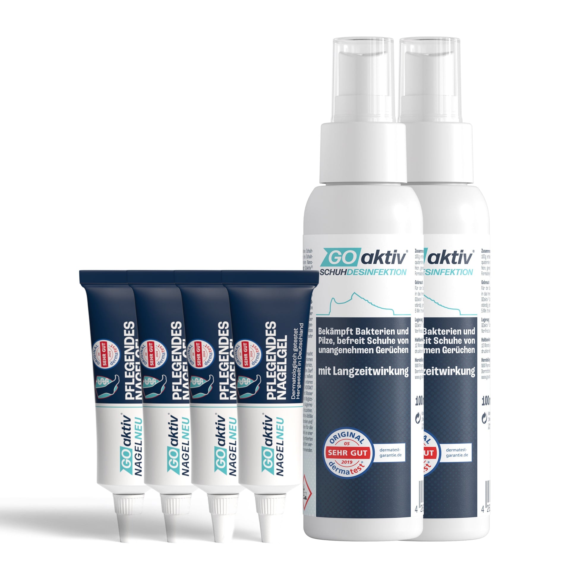 NAGELNEU Pflegendes Nagelgel 10ml Gel GOaktiv® INTENSIV Bundle: 4x NAGELNEU Pflegendes Nagelgel 10ml + 2x Schuhdesinfektionsspray 100ml 