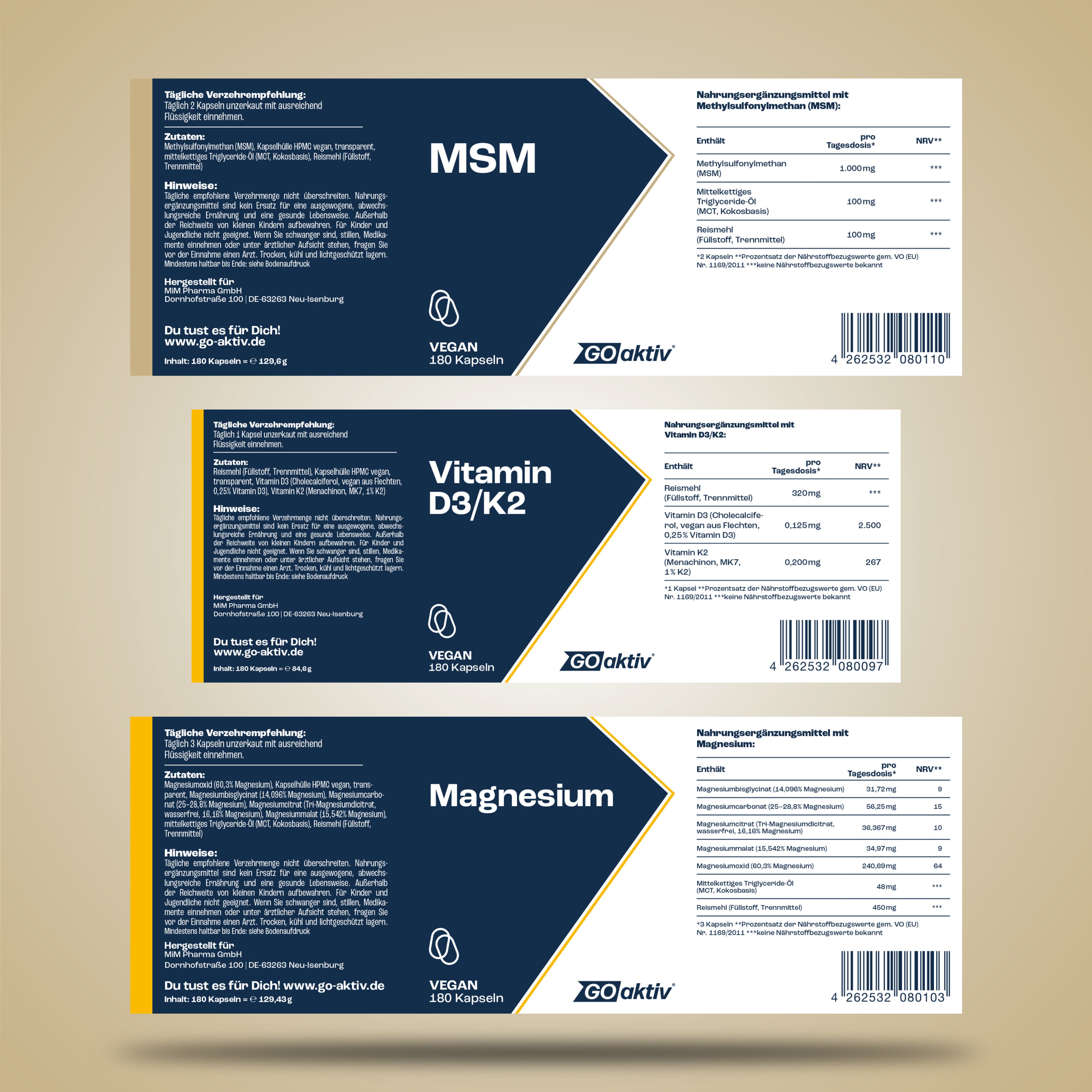 Knochenliebe-Set (Magnesium, Vitamin D3+K2 & MSM)
