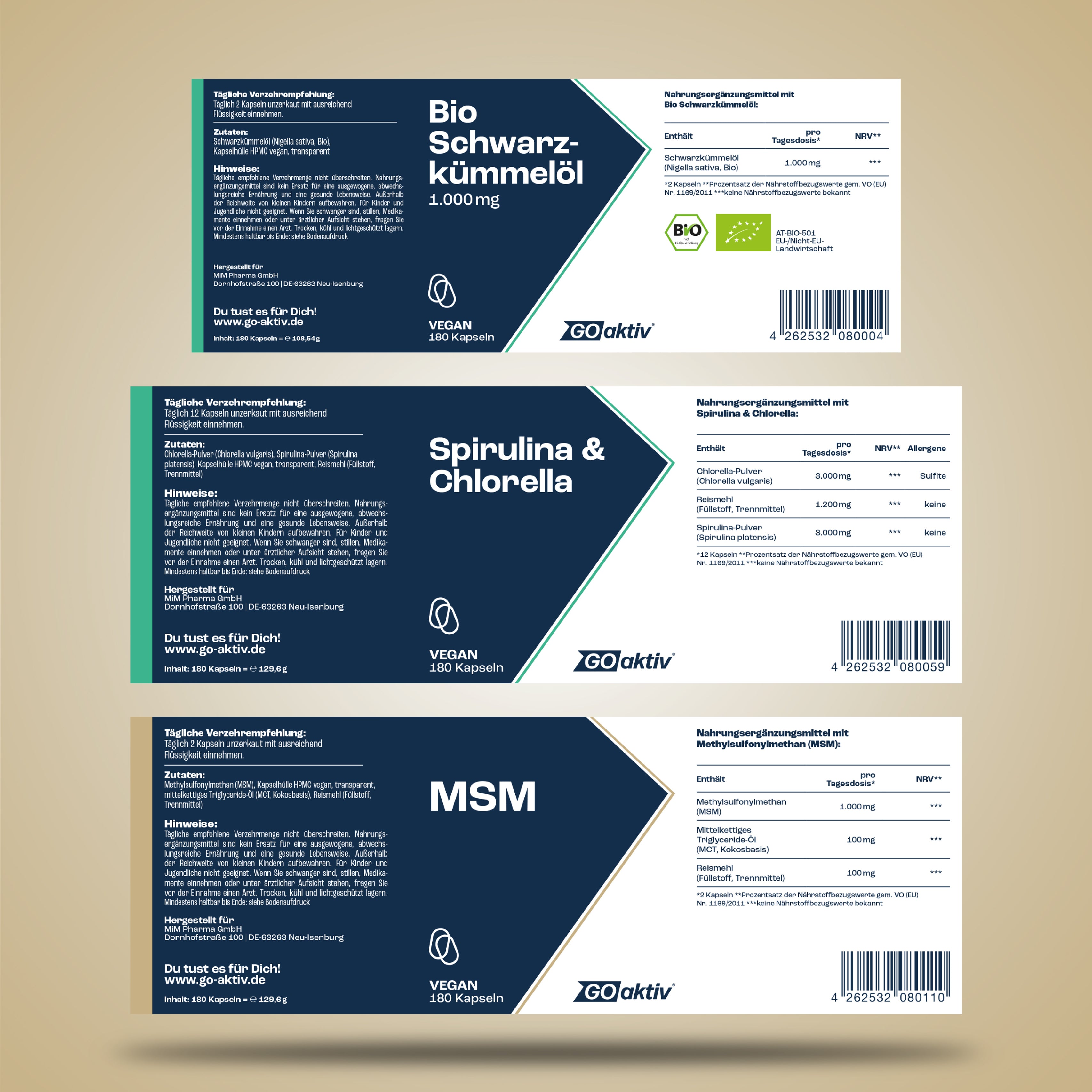 Reingefühl-Bundle (Spirulina Chlorella, MSM & Bio Schwarzkümmelöl)